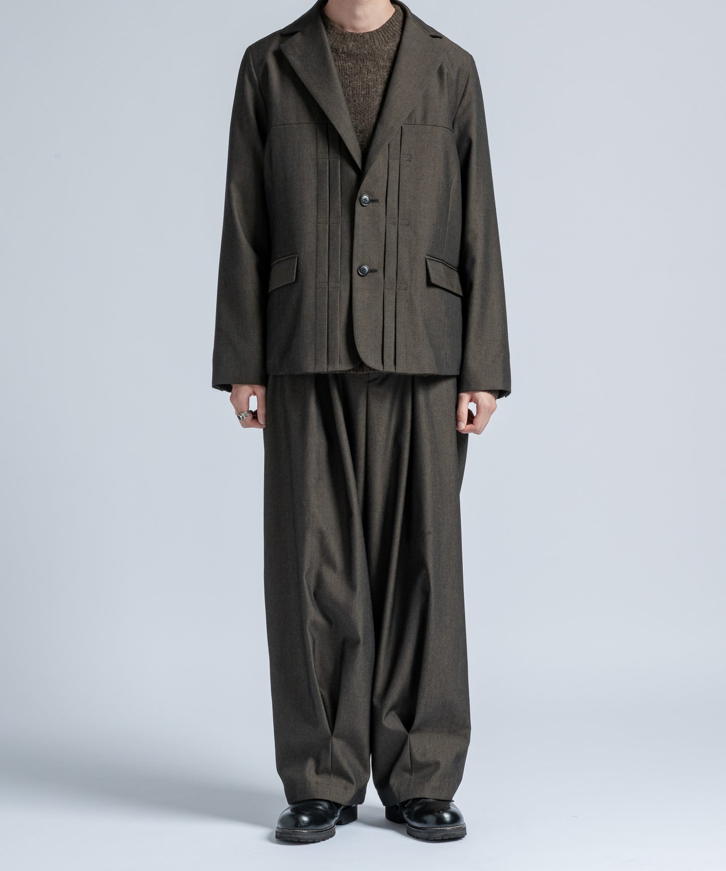 Wool gabardine tapered slacks