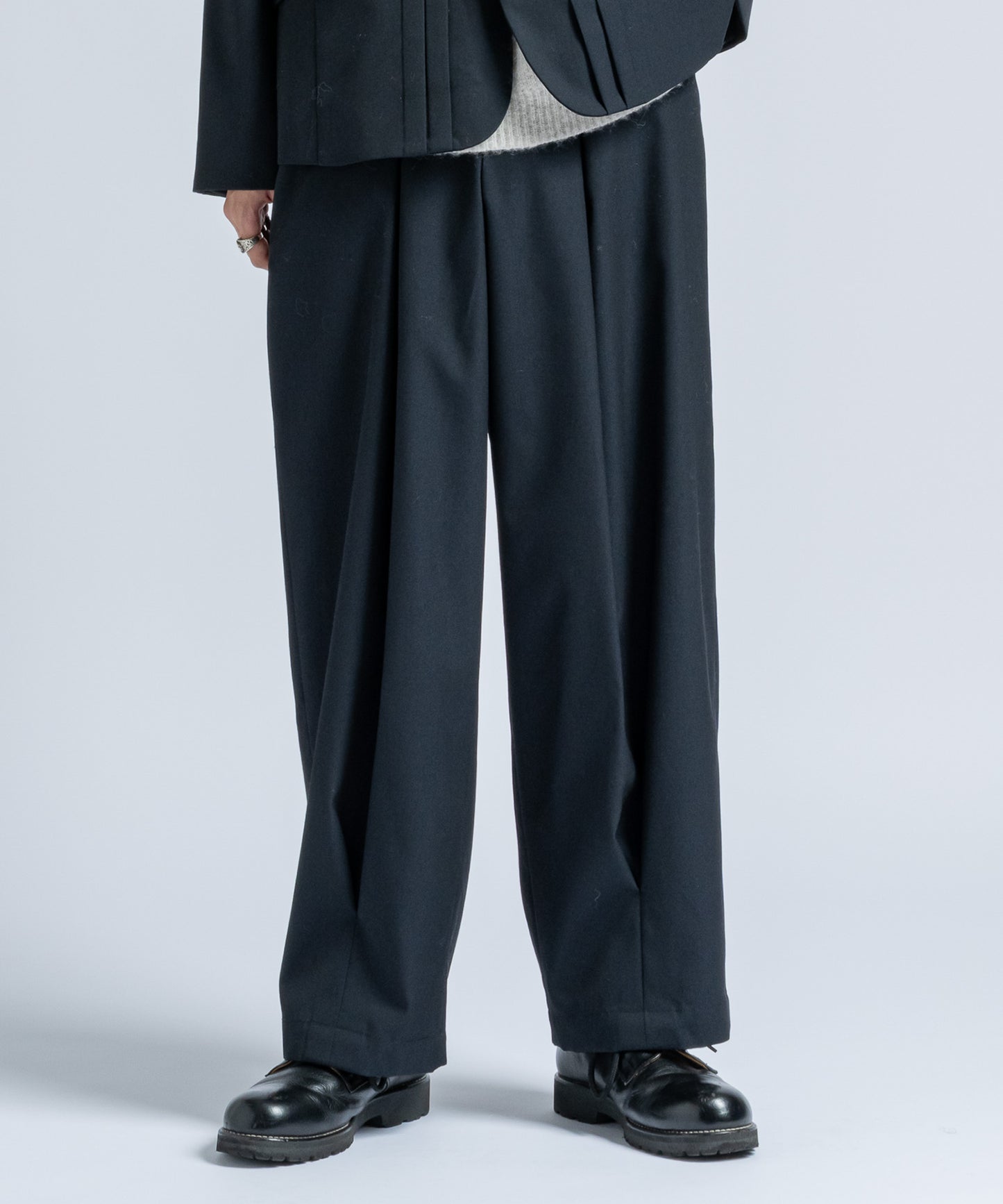 Wool gabardine tapered slacks