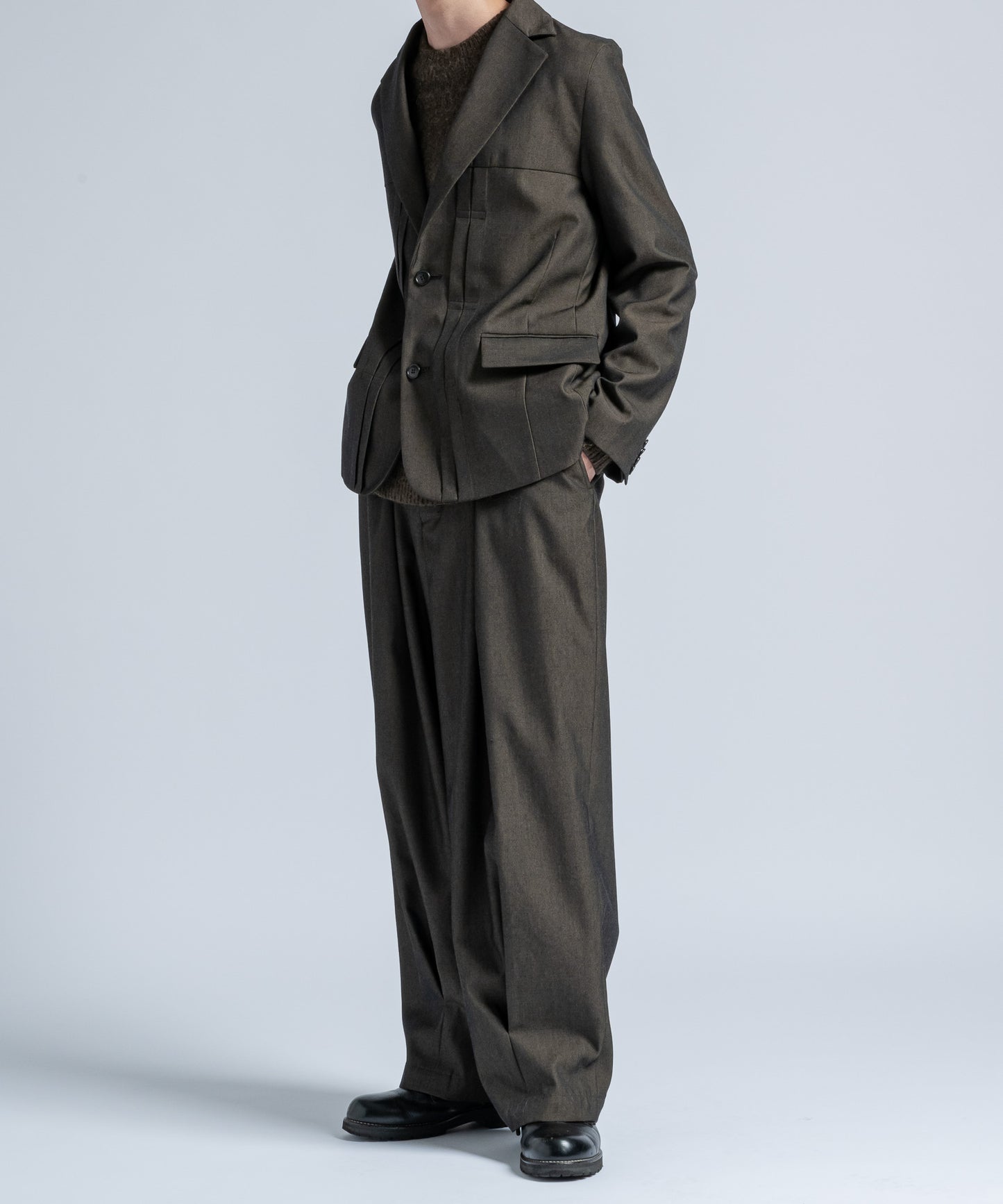 Wool gabardine tapered slacks